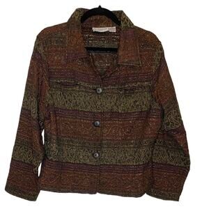 Vintage Flashback Brown Gold Purple Button Up Collared Metallic Shiny Jacket
